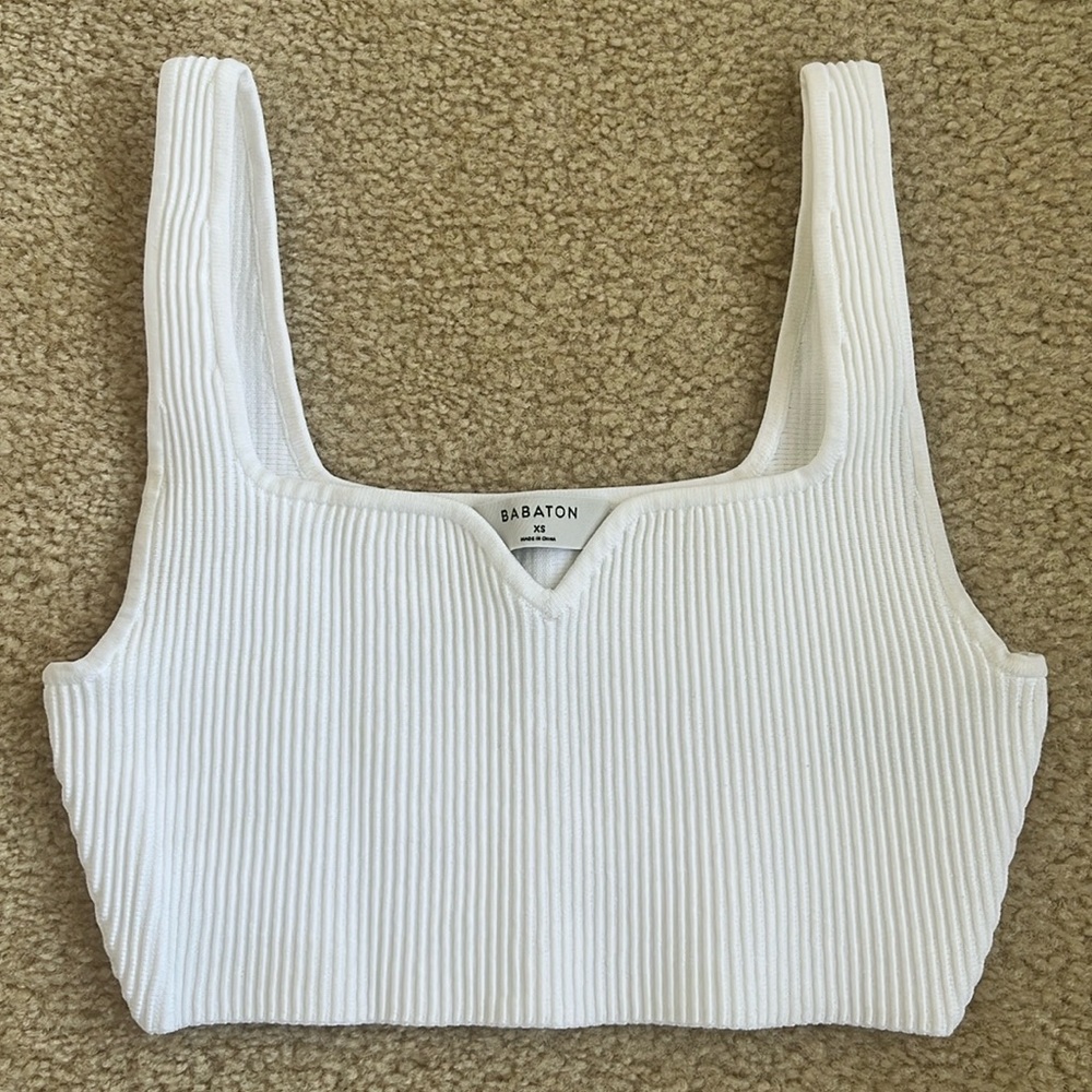 Babaton Estelle Sculpt Knit Square Neck Notch Crop Top Size XS Extra Small